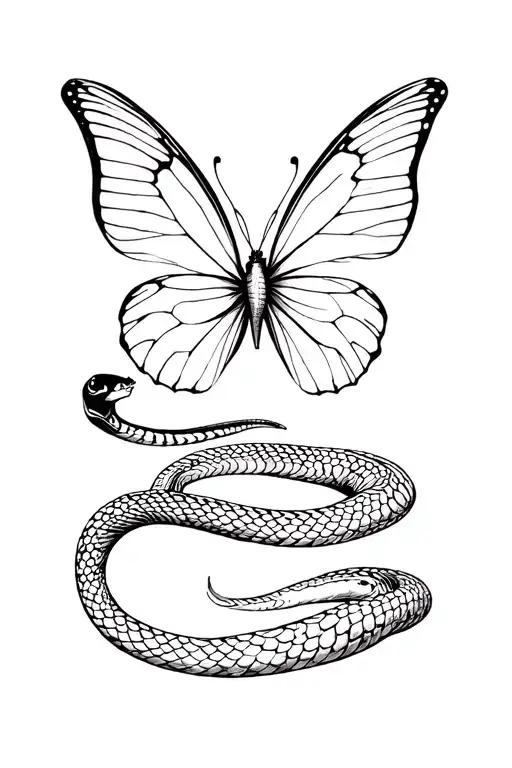 Snake Butterfly In Middle Laying On Top Of Snake