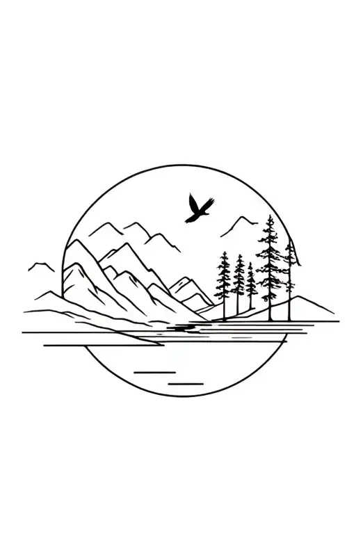 Mountains River Trees Birds
