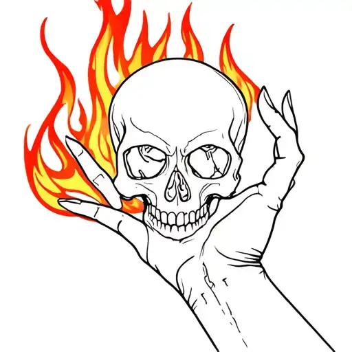 Skull Hand With Fire Coming