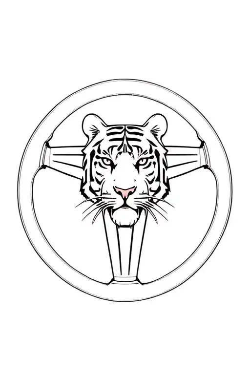 A Minimalist Design Of A Steering Wheel With A Tiger's Face In The Center