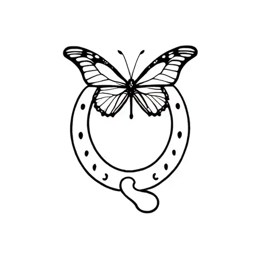 Fine Line Horse Shoe And Butterfly