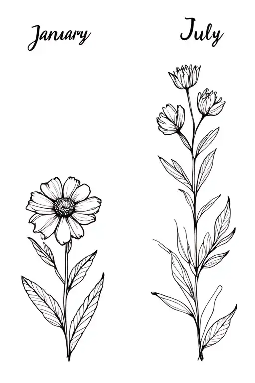 January April May July Birth Flower Bouquet Fine Line