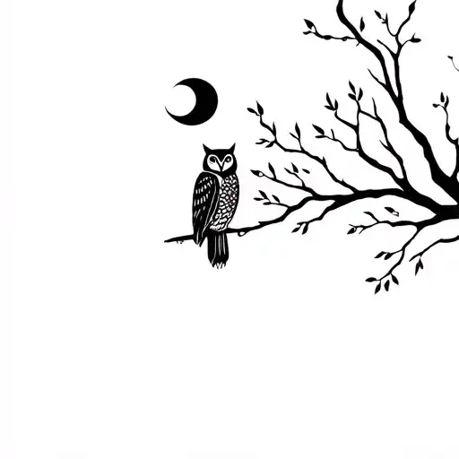 Owl And Moon In Tree