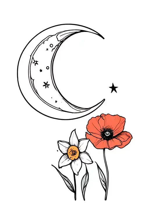 Matching Moon And Poppy And Daffodil