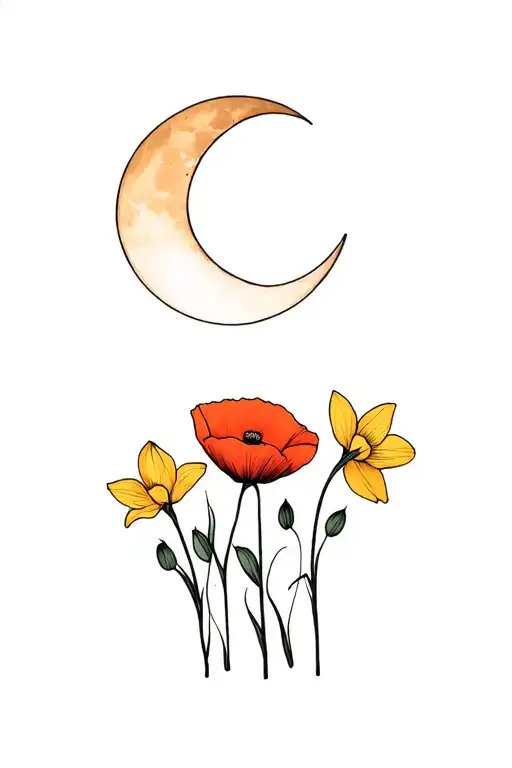 Matching Moon And Poppy And Daffodil