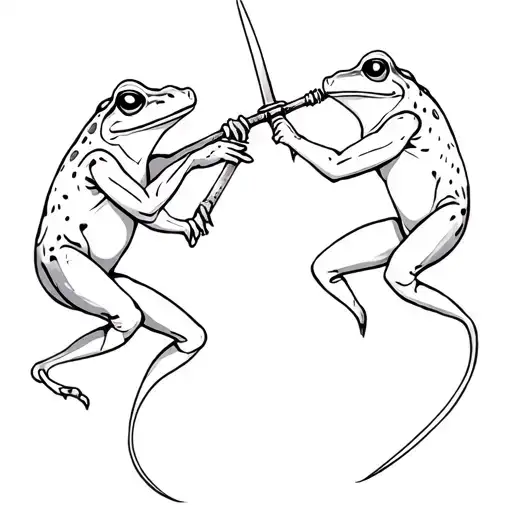 Two Frogs Sword Fighting Each Other