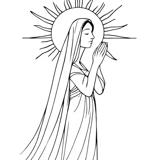 Women With Long Veil On Head Praying With Sun Rays Around Head