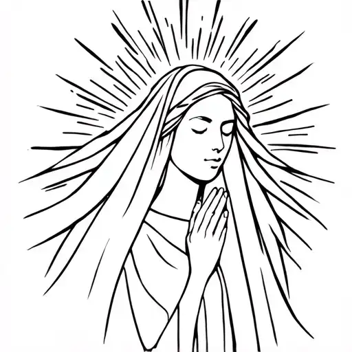 Head And Shoulders Of Women With Long Veil On Head Praying With Sun Rays Around Head
