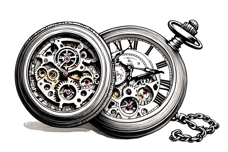Pocket Watch With Gears Inside The Middle