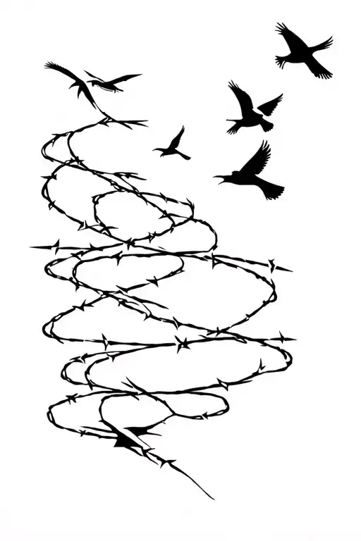 Barbed Wired And Birds Flying
