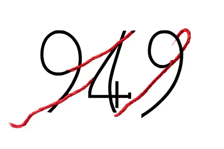 949 In Roman Numerical Font With A Red String Across It