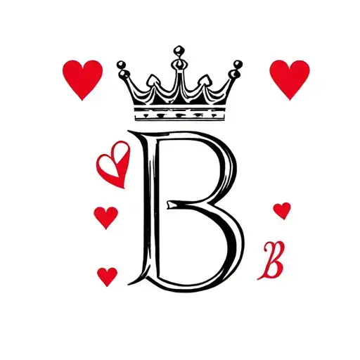 Letter B With King Of Hearts Crown