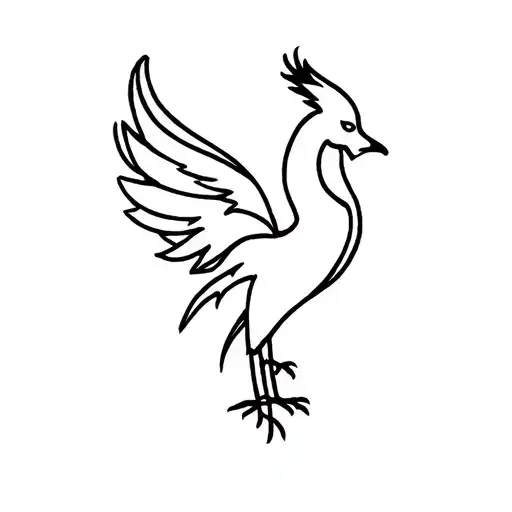 Small Thin Lined Black Minimalist Tattoo Of A Phoenix Made By Yarn And Sewed To The Skin