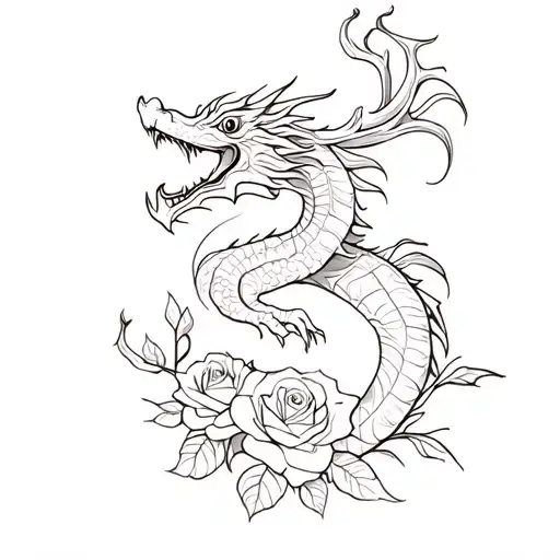 Dragon And Roses