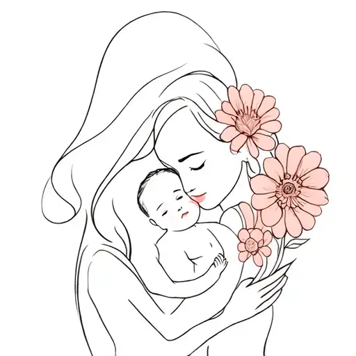 Mom And Baby With Flowers