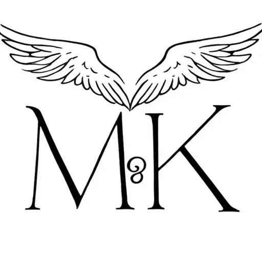 Initials M And K With Two Angel Wings Above To Look Over The Initials