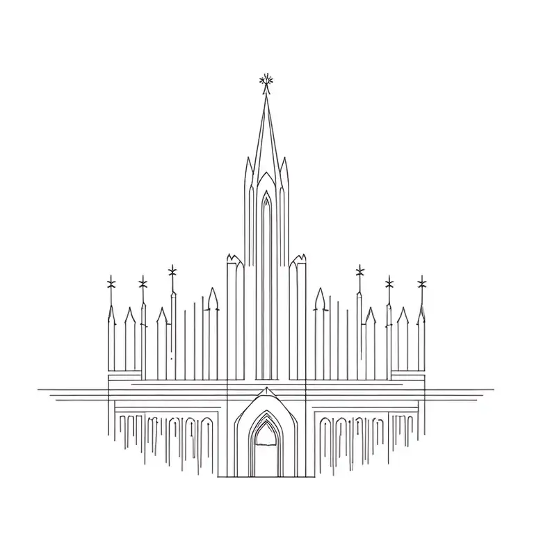 Minimalistic Tattoo In The Entire Spine In The Style Of The Gothic Church