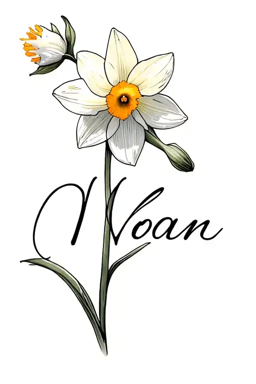 Narcissus Flower With Nolan Name Cursive Writing Attached