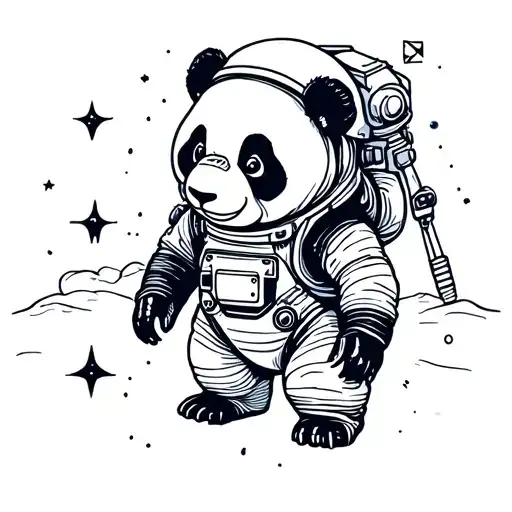 A Sketch Tattoo Of A Panda Astronaut Exploring The Galaxy
