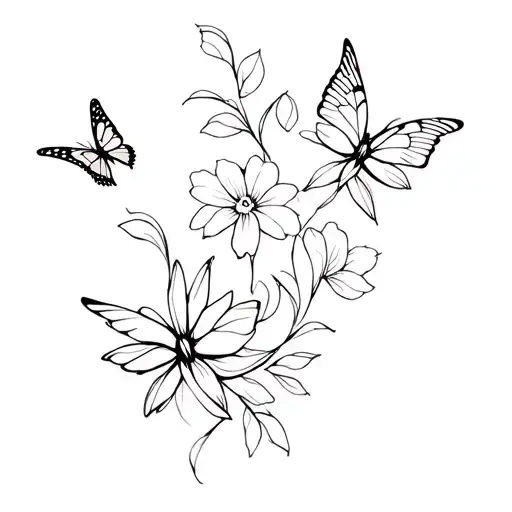 Butterflies Flying With Flowers Intertwined