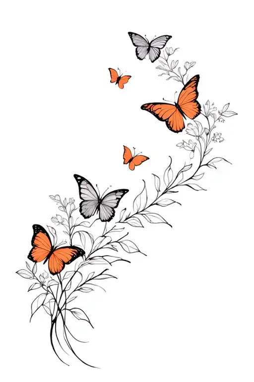 Butterflies Flying With Flowers Intertwined