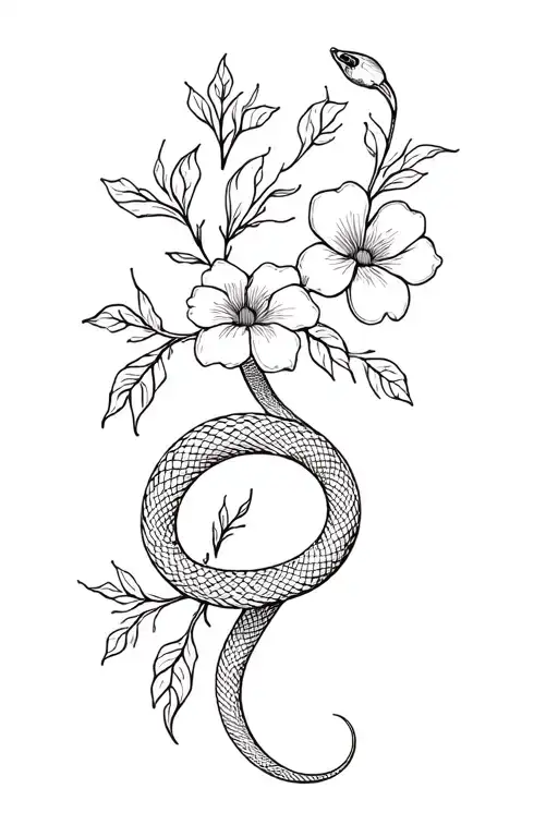 Flowers And Snake Intertwined With Vines