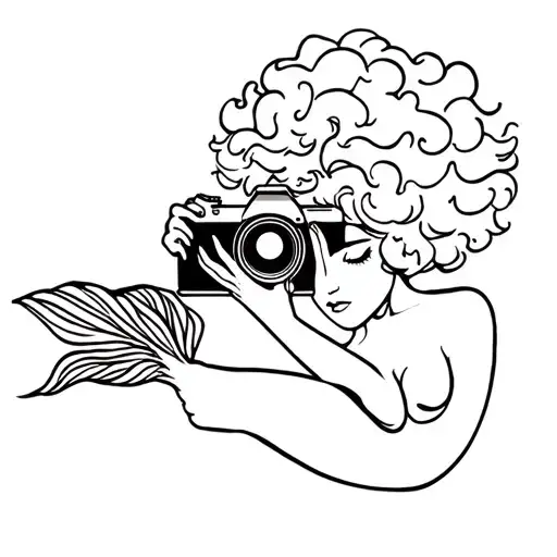 Black Mermaid With Curly Afro Holding A Camera