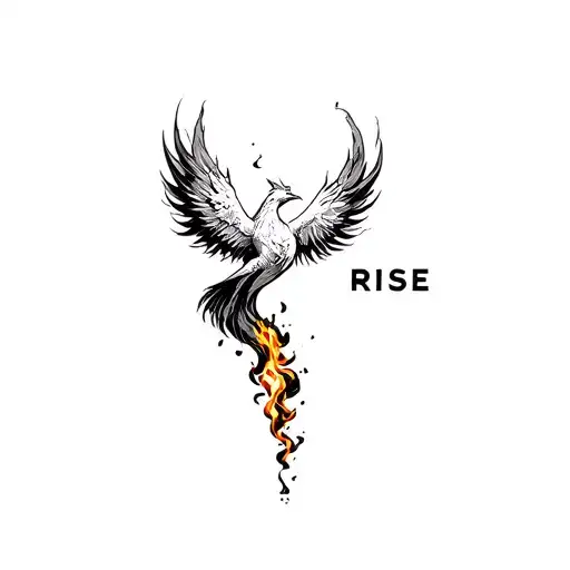 Phoenix Rising Out Of The Smoke Of A Burnt Match With The Word Rise Next To It