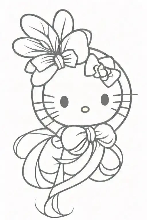 A Ribbon Bow With Hello Kitty's Face In The Middle