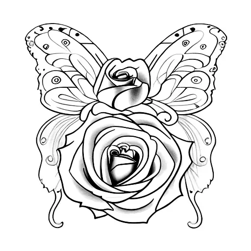 A Minimalist Tattoo Of A Rose With Butterfly Wings
