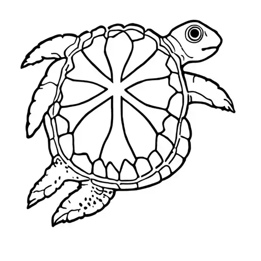 Topical View Of Sea Turtle With Femanine Cross On Shell Pattern
