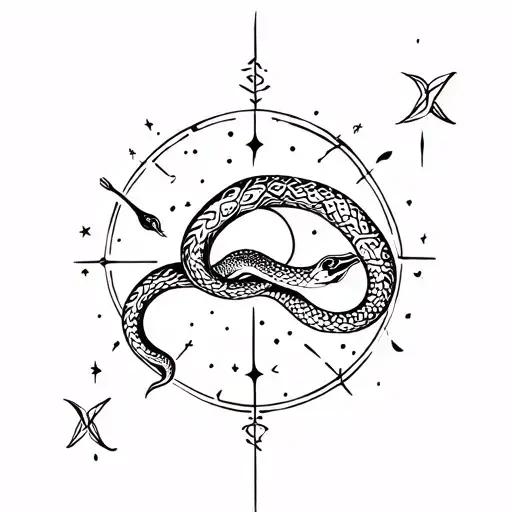 Snake Slithering Minimal Fine Line Celestial Witch Theme