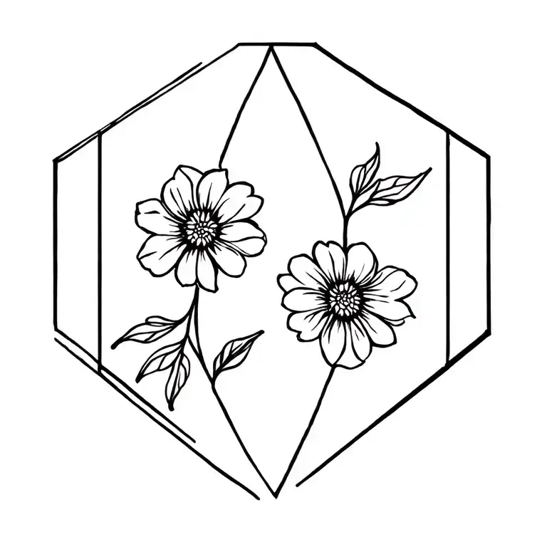 The Hexagon Inside Which Is Interspersed By Two Dinia And Under These Lines Flower