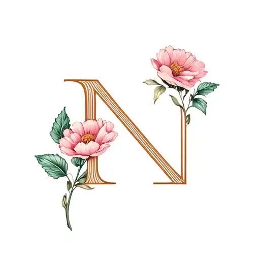 Floral Flower With N Initial Engraved Style