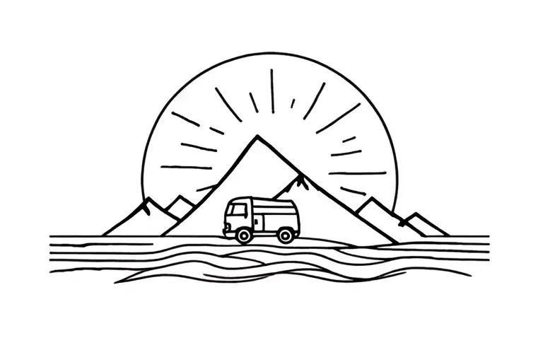 Mountain And Sun And Wave And Campervan
