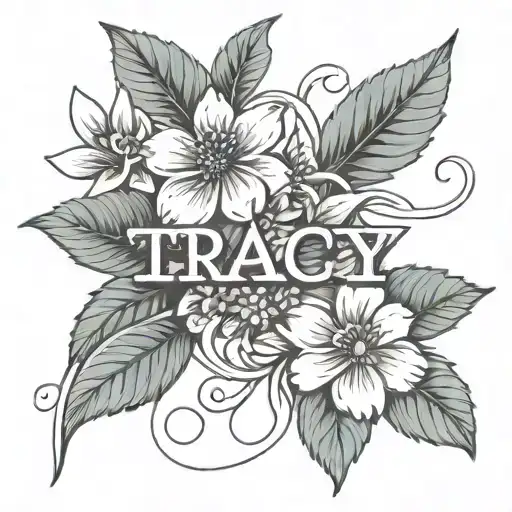 Thin Line Flowers Growing Around The Word 'Tracy' In A T Shape