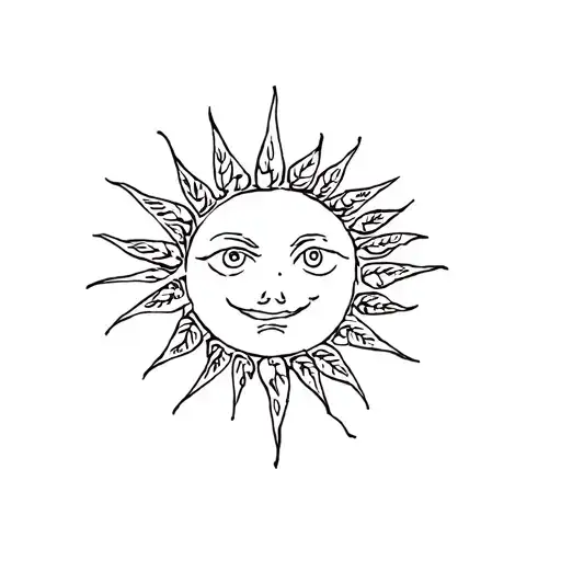 Squigly Sun With Sun Beams Coming Off Of It And A Laurel Wreath Hanging Off Of The Top Beam