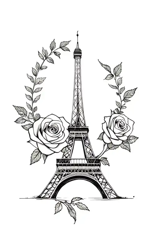 Eiffel Tower And Rose Surrounded