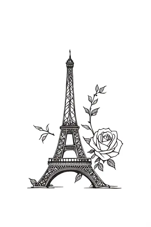 Eiffel Tower And Rose Intertwined