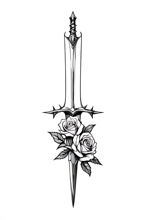 Sword With Barbed Rose Intertwined With Glare