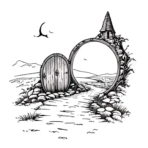 Round Open Hobbit Door View On A Path And Adventure