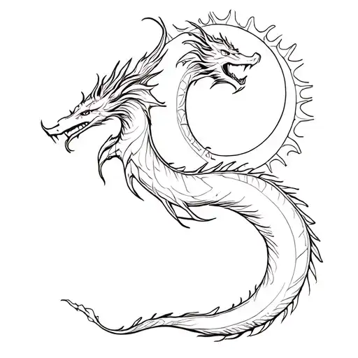 Dragon Intertwined With The Sun And The Moon