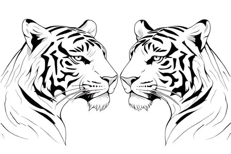 The Bodies Of Two Tigers Facin Each Other