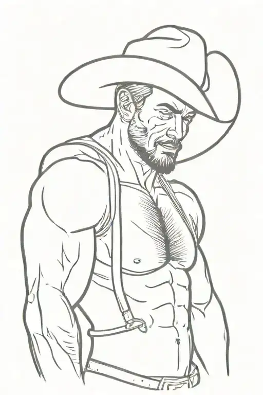 Muscle Guy Looking Right Wearing A Cowboy Hat Wearing A Jockstrap No Shirt