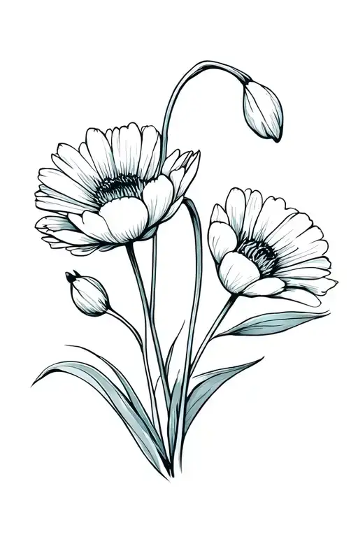 Snowdrop Chrysnathemum And Poppy Simplified Illustration