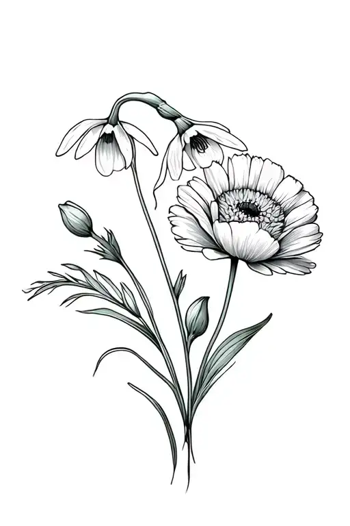 Snowdrop Chrysanthemum And Poppy