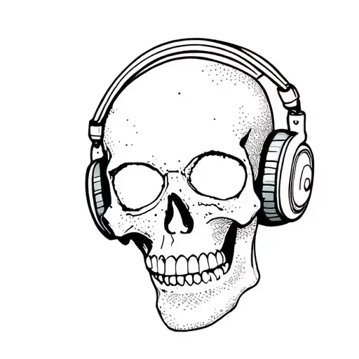 Dotwork Skull Wearing Headphones