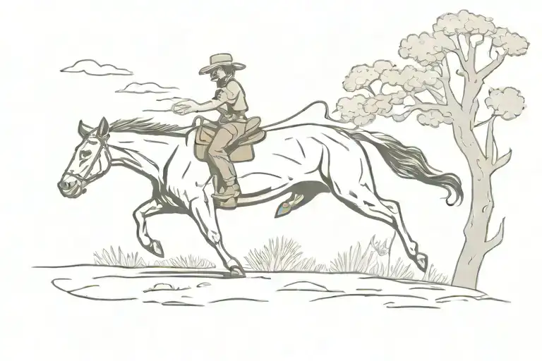 Ferdinand The Bull Sitting Under His Cork Tree And A Cowboy Riding A Bucking Bronco