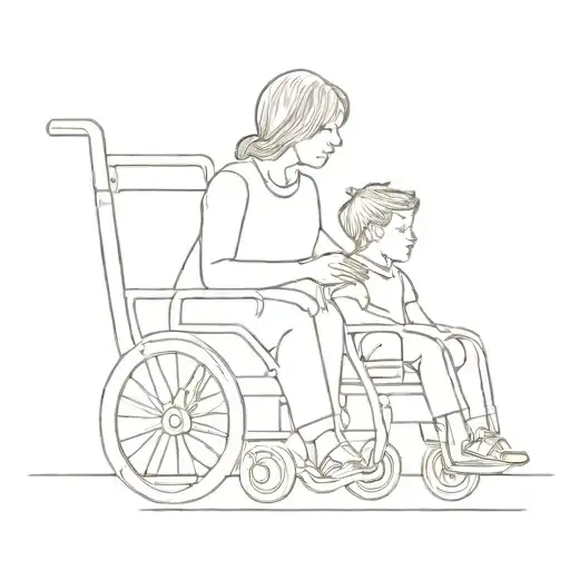 Mother And Son Sitting In Wheelchair