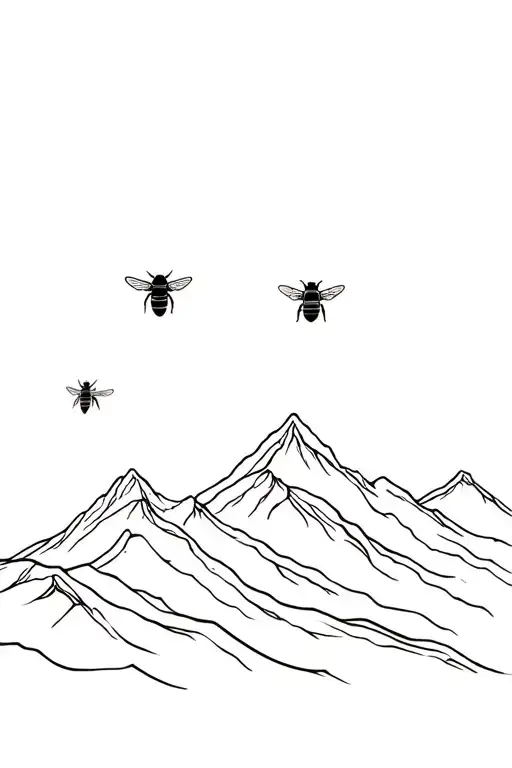 Bee Flying Over A Mountain Background